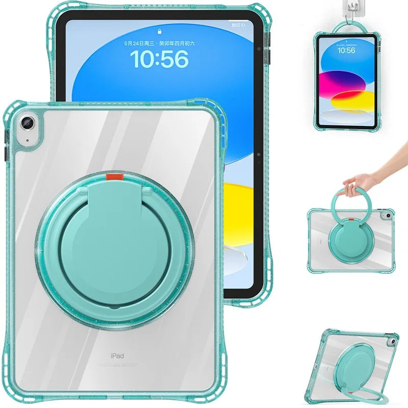 Handheld Case for iPad 10th Generation 10.9 Kids Cover iPad 2022 A2696 A2757/A2777 Swivel Stand Shockproof Protective Funda Capa