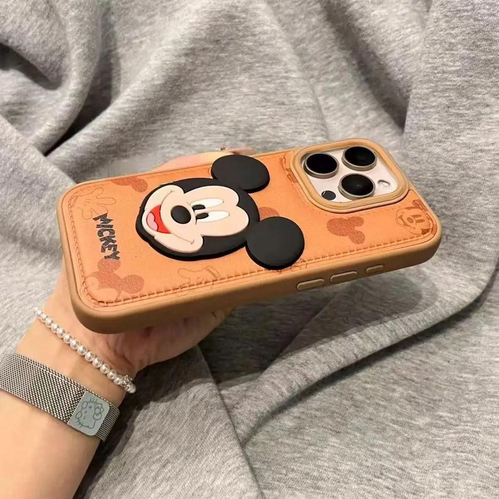 Mickey Mouse 3D PU Leather Shockproof iPhone Case – Cute & Protective for iPhone 13-17 Pro Max