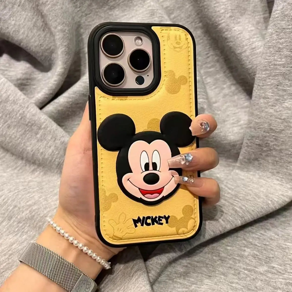 Mickey Mouse 3D PU Leather Shockproof iPhone Case – Cute & Protective for iPhone 13-17 Pro Max