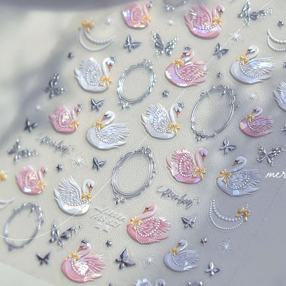 5D Metal Fish Nail Art Stickers Tiny Ocean Shoal of Fish Foil Waves Summer Beach Self Adhesive Decoration Manicure Decal DIY