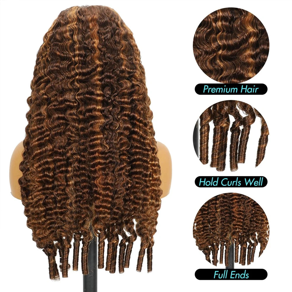 Highlight Burmese Curly Half Wigs Human Hair With Drawstring Colored Glueless 3 IN 1 Half Wigs Flip Over Burmese Curly Half Wigs
