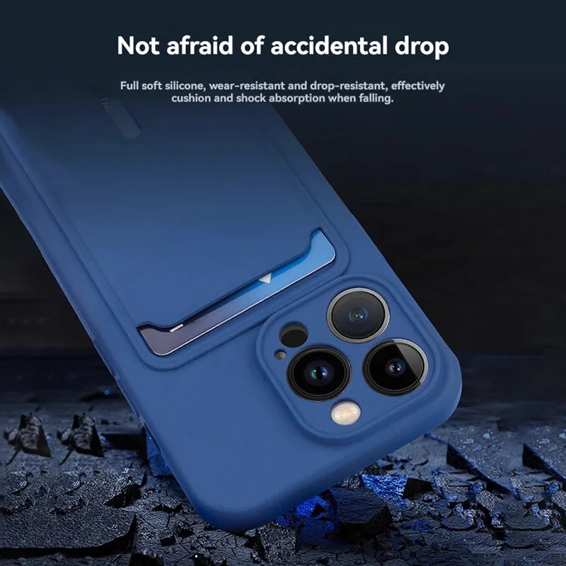Mobile phone case card slot  for iphone 16 15 14 13 12 11 pro max mini plus silicone  soft tpu Credit card  bag cover case
