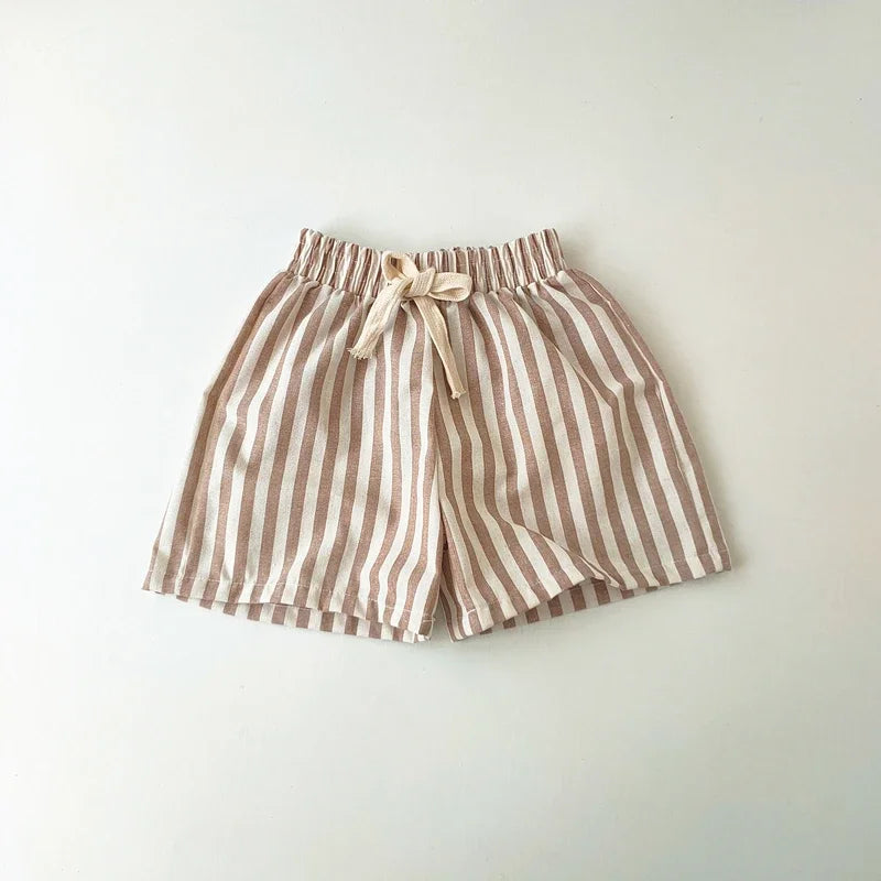 Spring Summer Boys Striped Loose Pants Baby Girl Vintage Casual Linen Cotton Harlan Pants Kids Lace-up Pant Children Clothing