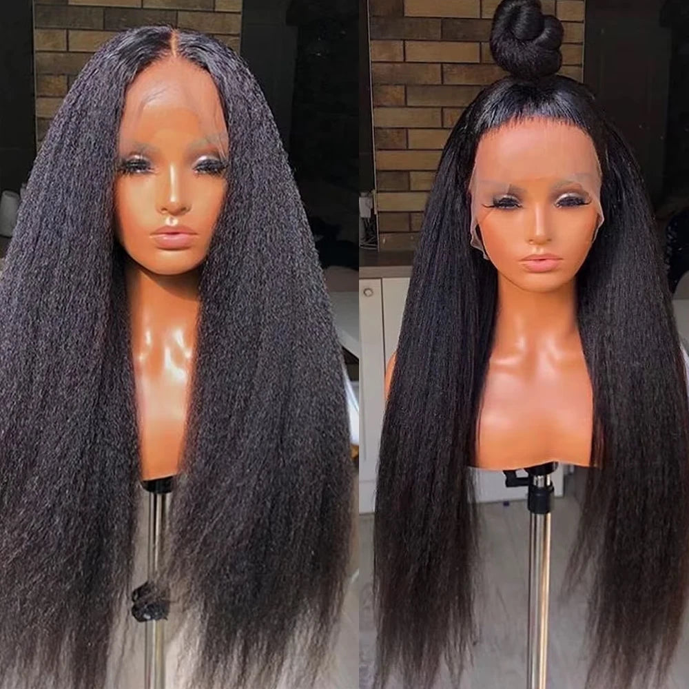 250% Density Kinky Straight Wig Made from Human Hair Featuring a 13X4 HD Lace Front Ideal for Women This Glueless Frontal Wig