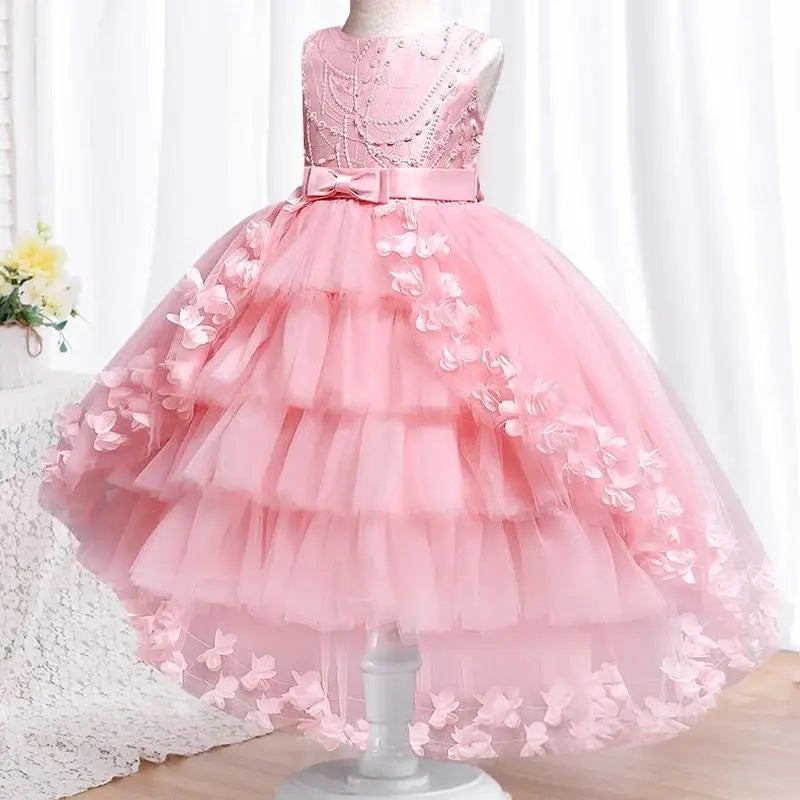 New Year Christmas Party Embroidered Sticker Tailcoat Flower Girl Part Dress