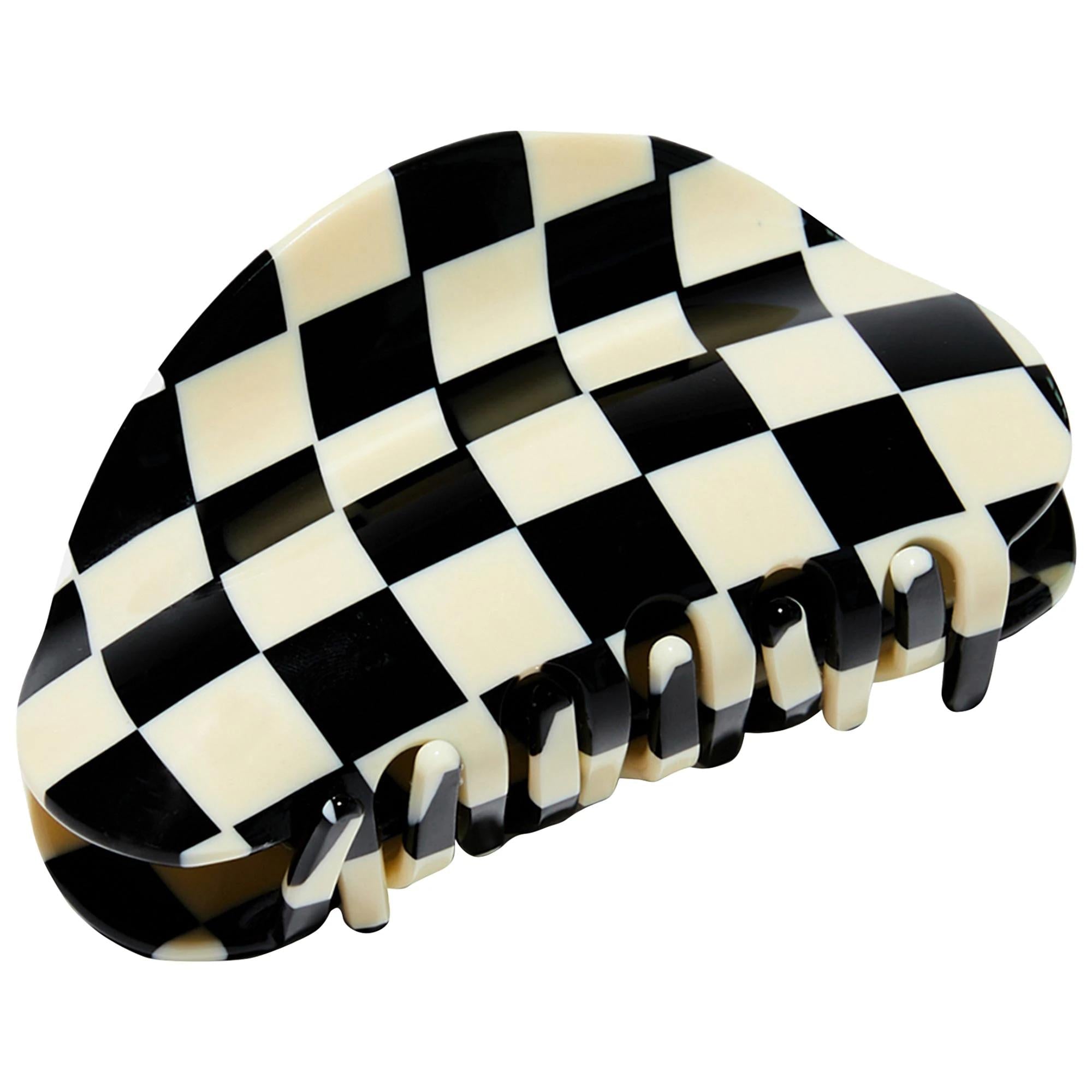Chunks Medium Checker Hair Claw Clip: Secure Hold, Bold Style, Sustainable Acetate - Black & White Hair Accessories