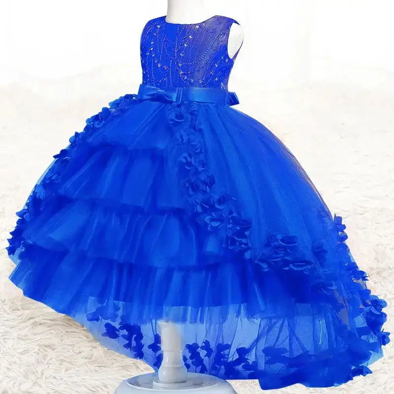 New Year Christmas Party Embroidered Sticker Tailcoat Flower Girl Part Dress