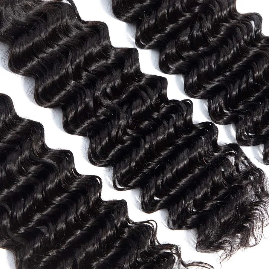 Deep Wave Raw Bundles Human Hair Brazilian Virgin Hair Weave Bundles 3/4Pcs Double Weft Natural Black 14-32 Inch Bundles Human Hair Extensions