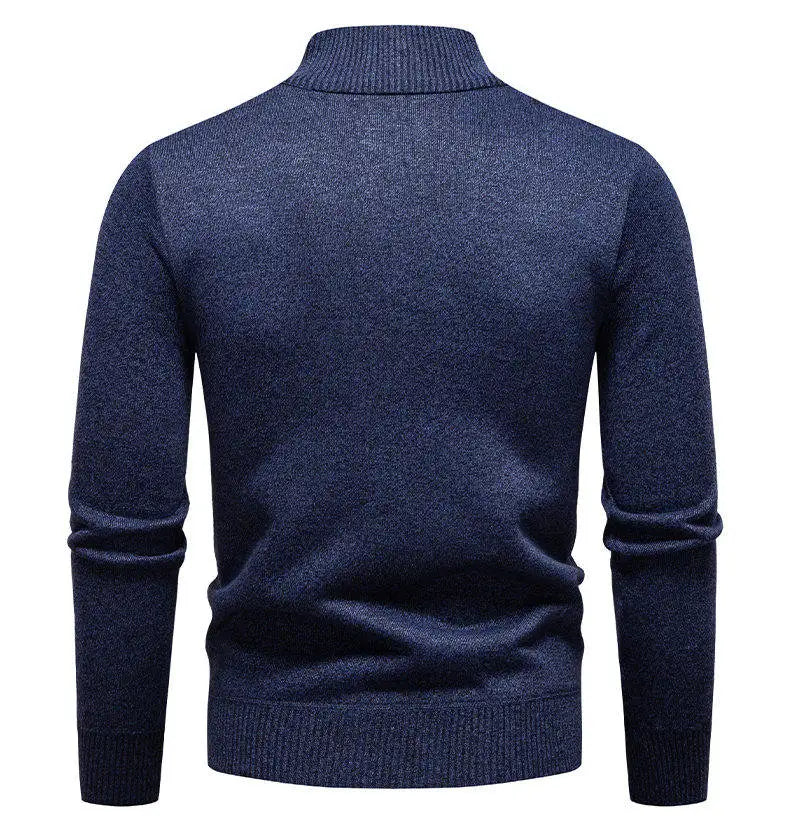 Winter Fleece-Lined Stand Collar Half-Zip Pullover Knitted Sweater for Men,Multi-Color Versatile Casual  Men's Knit Sweater