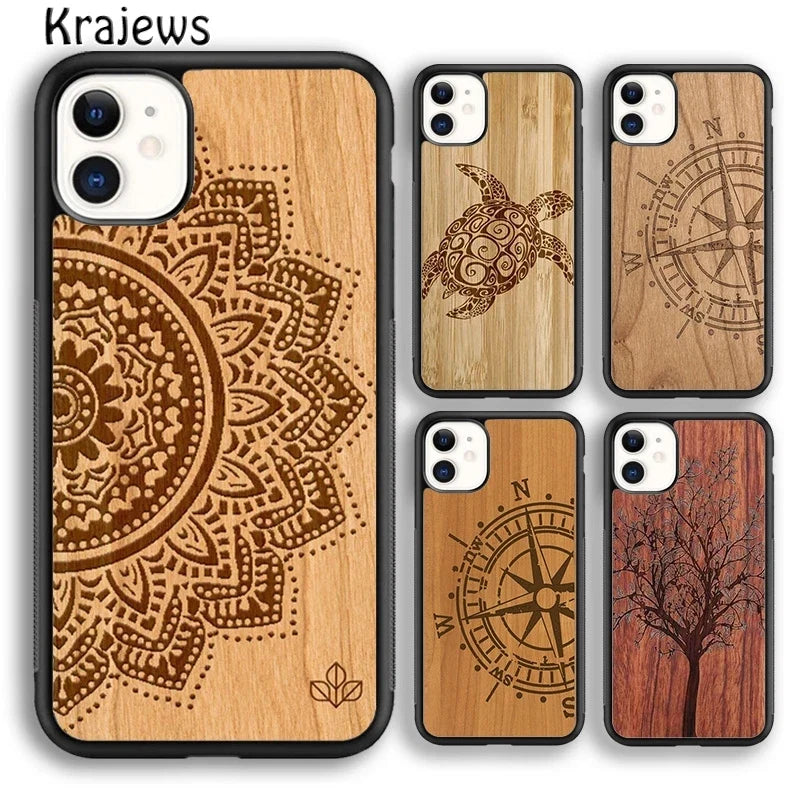 Krajews Natural Bamboo Wood Soft Phone Case Cover For iPhone 16 15 SE2020 14 6 7 8 plus 11 12 13 pro max Plus coque Fundas