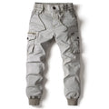 New Cotton Men’s Cargo Pants in Khaki, Black, Army, and Light Gray. Casual Tactical Joggers with Multi-Pockets for Fashion and Work Wear.