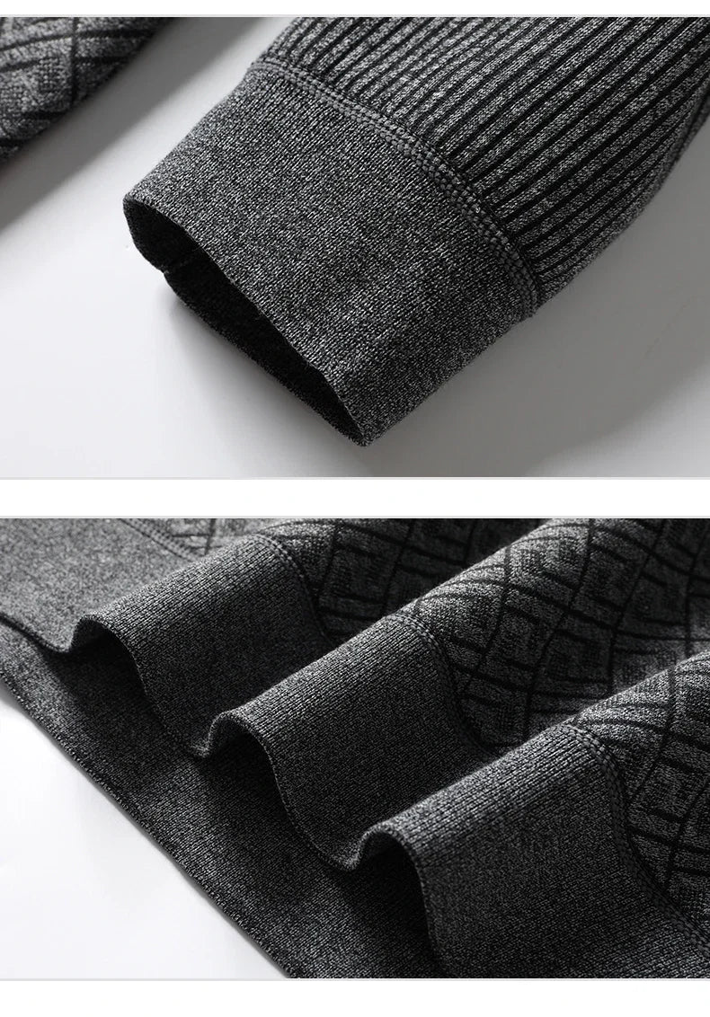 Retro Winter Pullovers Men Polo Neck Sweaters Fashion Striped Fleece Lined Polo Shirt Jumper Thick Knitting Sweaters