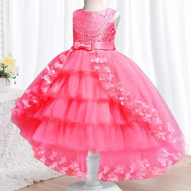 New Year Christmas Party Embroidered Sticker Tailcoat Flower Girl Part Dress