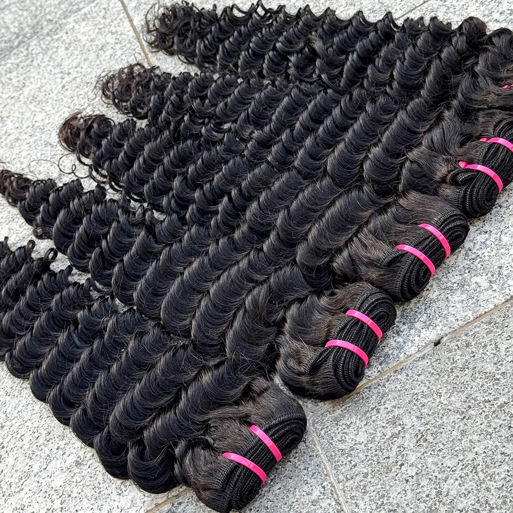Deep Wave Bundles Natural Color 100% Human Hair Bundles Hair Weave Extension Deep Curly Bundles for Black Women 100g/Bundle
