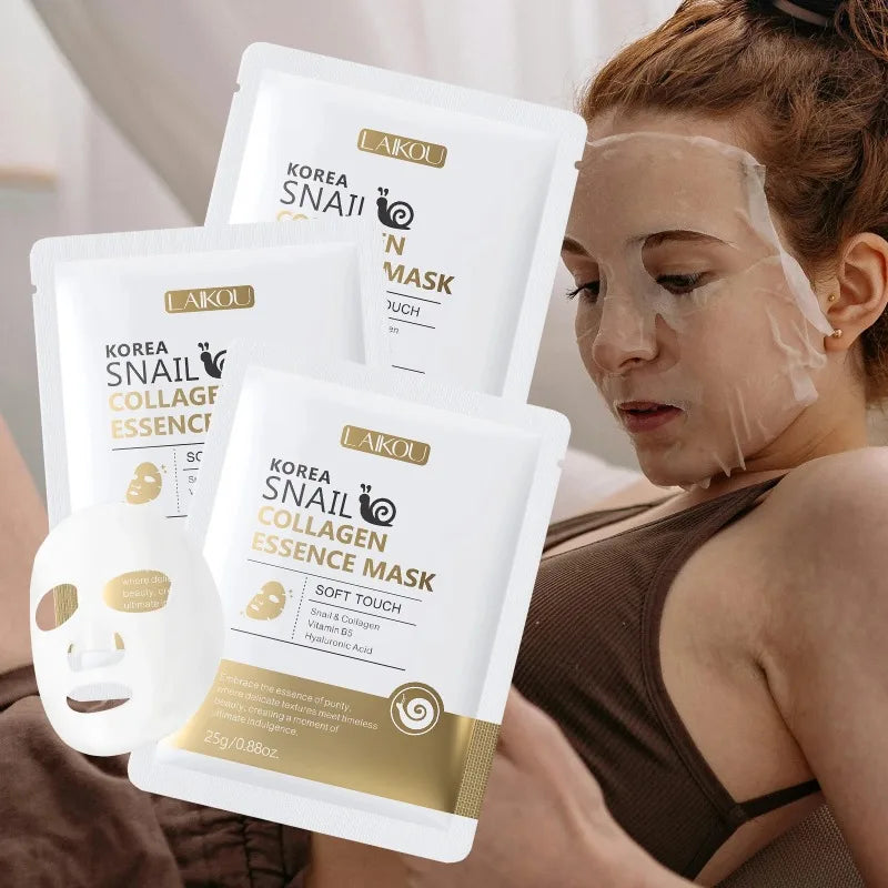 LAIKOU Korea Snail Collagen Essence Mask Hydrating Sheet Mask Anti-Wrinkle Face Mask Firming Skin Care 25g*20pcs