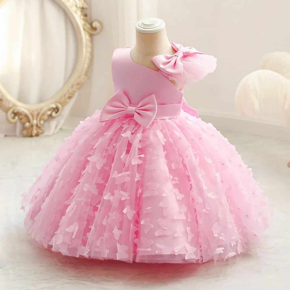 Butterfly Baby Girls White Baptism Party Dress Infant Bow Dresses