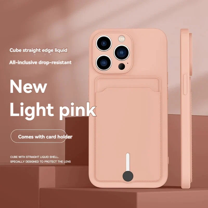 Mobile phone case card slot  for iphone 16 15 14 13 12 11 pro max mini plus silicone  soft tpu Credit card  bag cover case