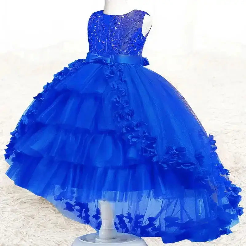 New Year Christmas Party Embroidered Sticker Tailcoat Flower Girl Part Dress
