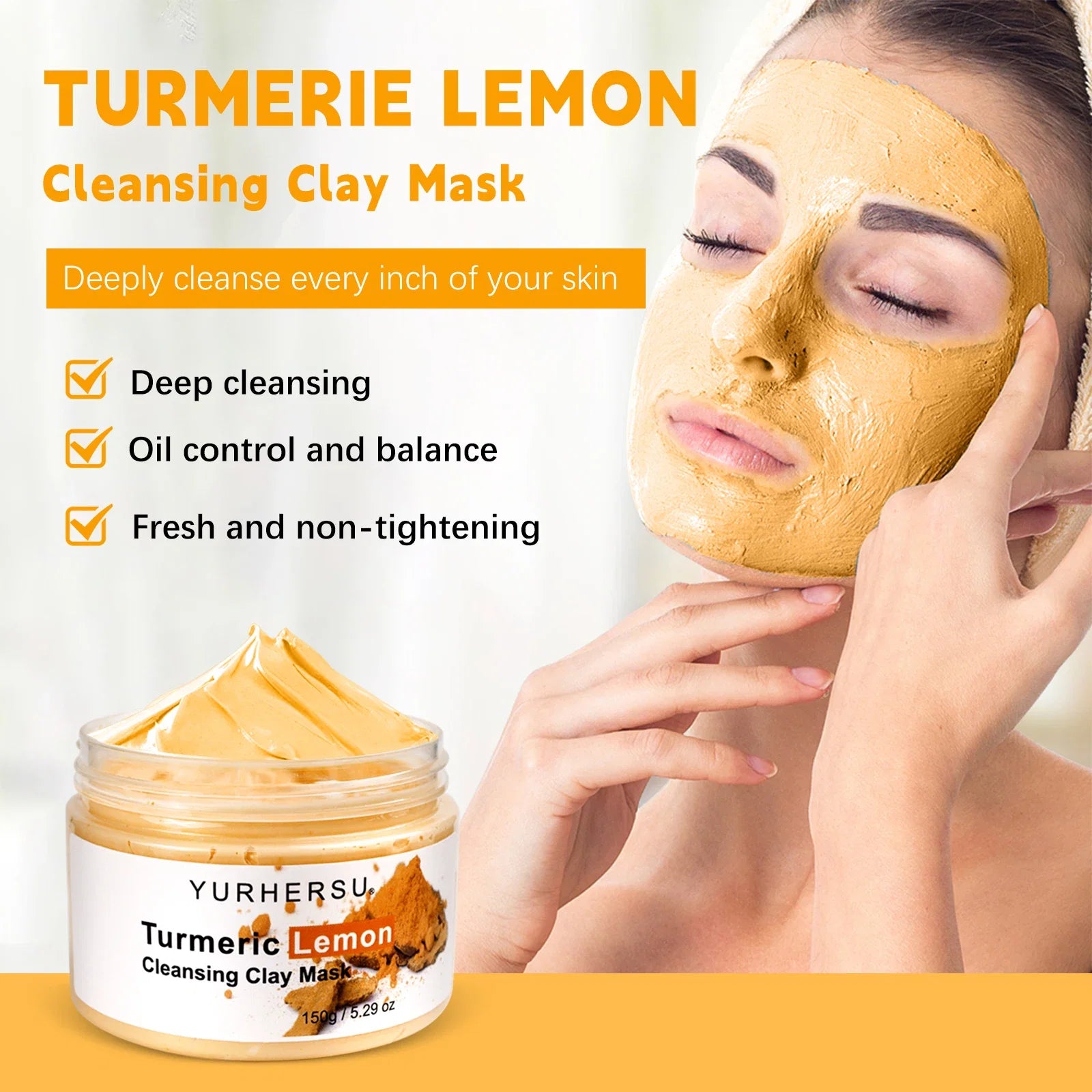 Turmeric and Lemon Deep Cleansing and Pore-Minimizing Clay Mask; Exfoliating and Brightening Clay Mask; Used for Skin Repair.