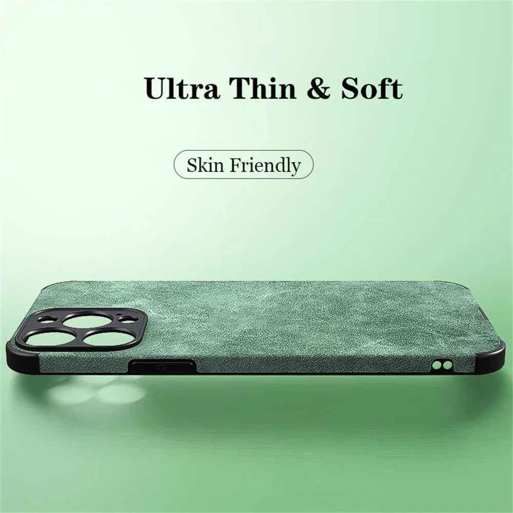 Luxury Shockproof Matte Lambskin Leather Case for iPhone 16 15 14 13 12 11 Pro X XR XS Max 7 8 Plus Soft Fabric Vintage Cover