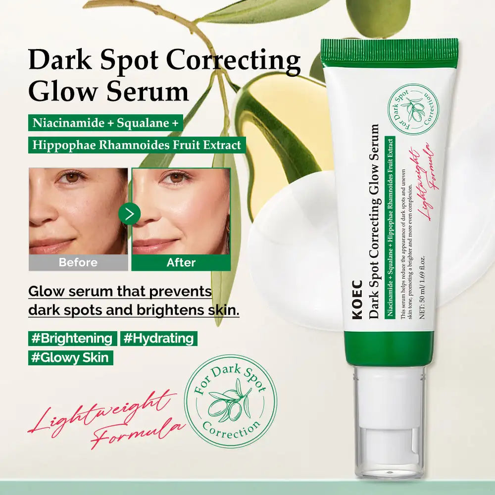 50ml Dark Spot Correcting Glow Serum Hydrating Soothing Brightening Even Skin Tone Improve Elasticity Niacinamide Squalane