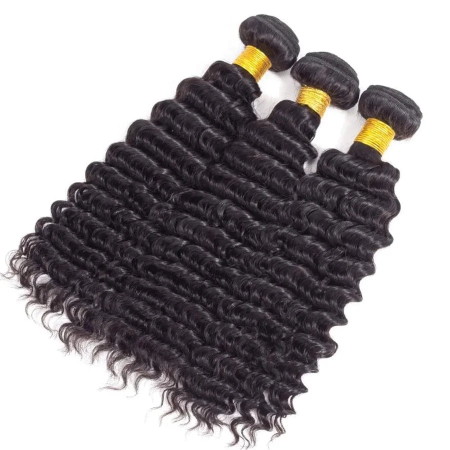 Deep Wave Raw Bundles Human Hair Brazilian Virgin Hair Weave Bundles 3/4Pcs Double Weft Natural Black 14-32 Inch Bundles Human Hair Extensions