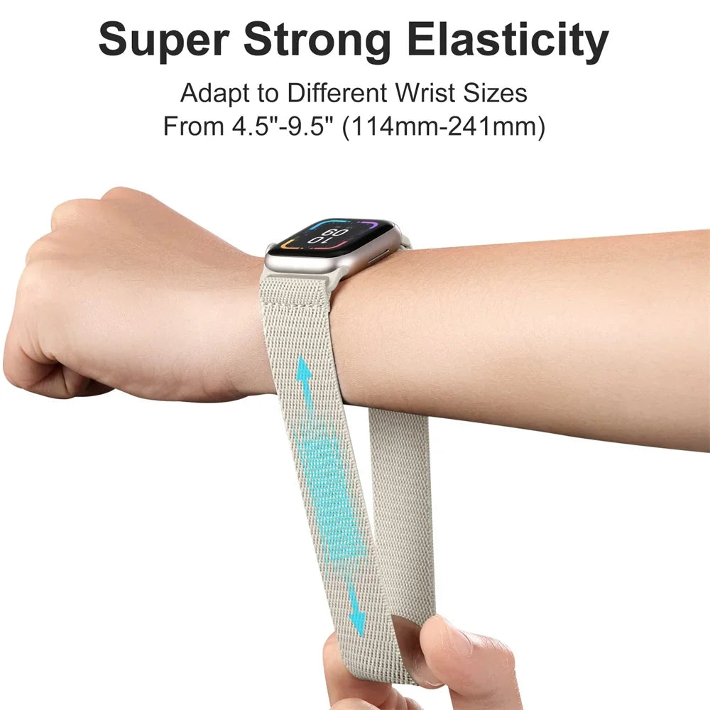 Nylon Band for Apple Watch Straps 44mm 45mm Ultra 2 49mm Series 10 8 7 38/42mm/46mm Elastic Bracelet iWatch 9 6 5 4 3 Se 40/41mm