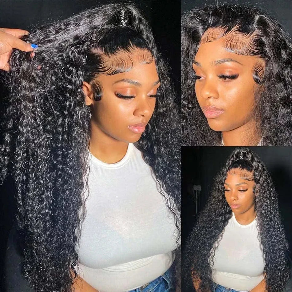 40 Inch 250% Natural Black Deep Wave Remy Human Hair Wigs 13x6 Lace Front Human Hair Wigs Transparent 13x4 HD Lace Frontal Pre Plucked 5x5 Glueless Curly Thick Ends
