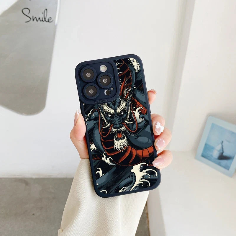 Fashion Chinese Vintage Dragon Phone Case For iPhone 13 12 11 14 Pro Max 14 Plus 7 8 Plus SE2020 XS XR X Soft Silicon Back Cover