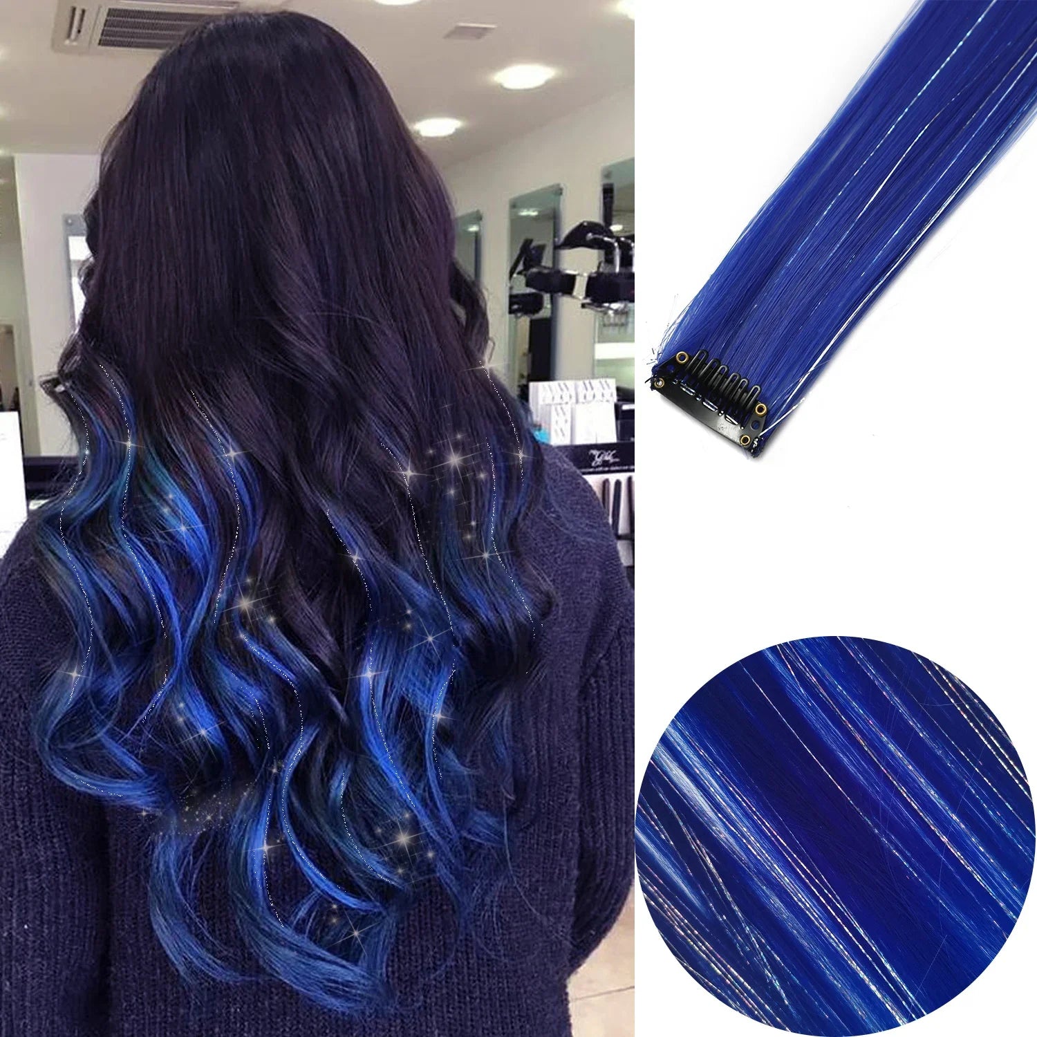 Clip in Hair Extensions 6pcs/pack Colored Party Highlights 22 inches Multi-colors Straight Hair Synthetic Hairpieces Purple Pink