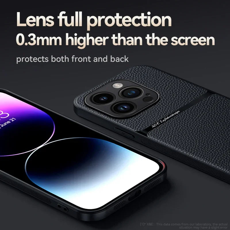 For iPhone15 Pro Max Luxury Leather Cover For iPhone 14 13 12 11 Plus Car Holder Case Magnetic Silicone Shockproof