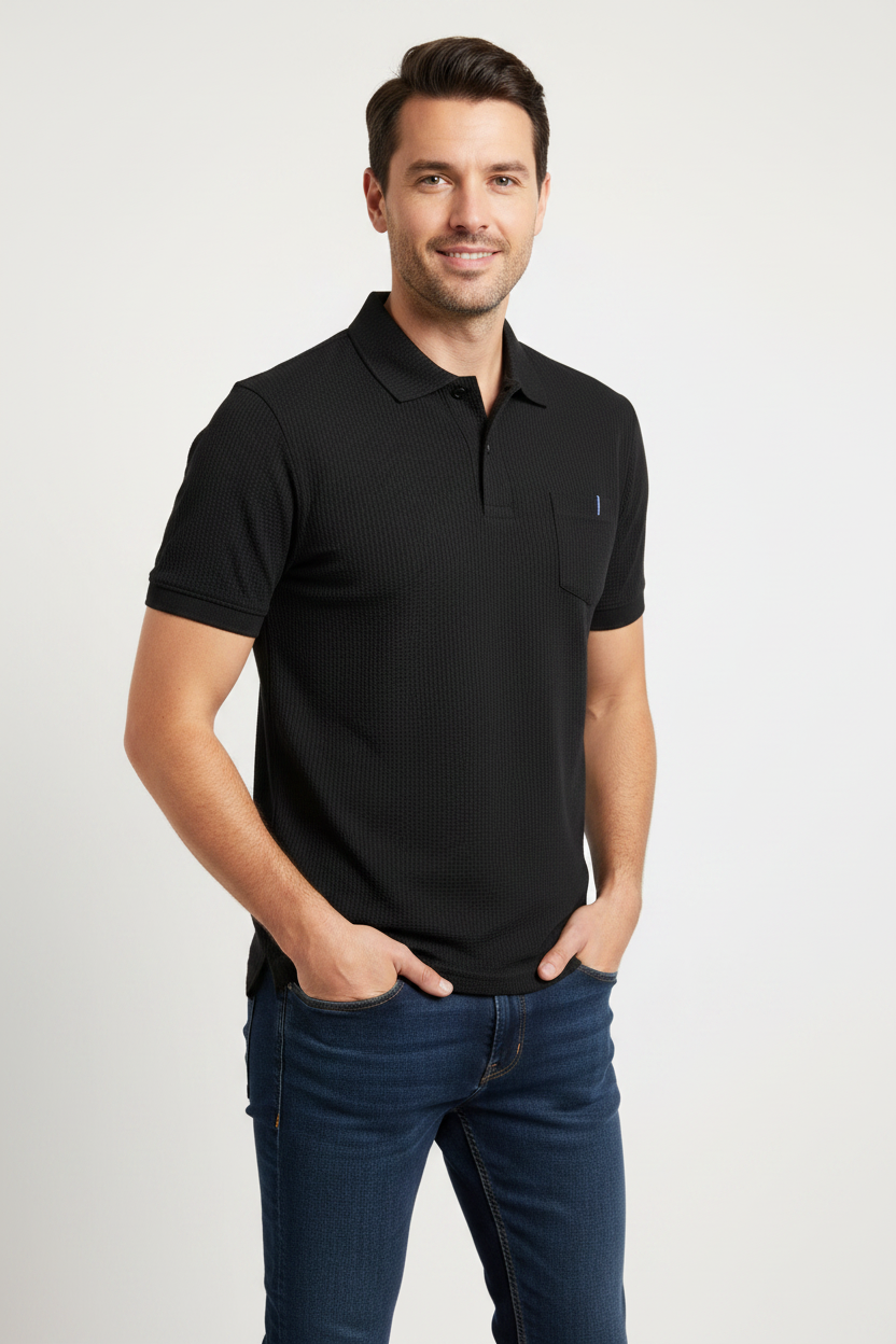 Cool Breeze Men’s Summer Ice Silk Lapel Pocket Polo Shirt