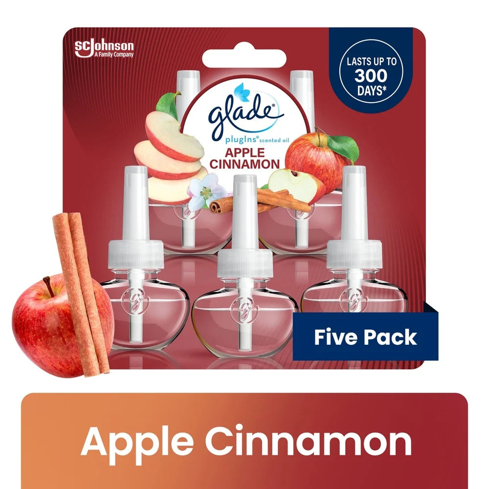 Apple Cinnamon PlugIns Scented Oil Refills 5 Pack Air Freshener Essential Oil Infused Wall Plug In Home Fragrance 60 Days
