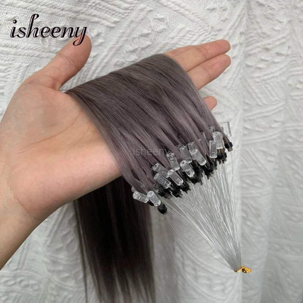 Micro Loop Ring Link Hair 100% Human Hair Extensions Real Remy Fancy Color 12-20 inches Striaght Purple Hair Extensions isheeny