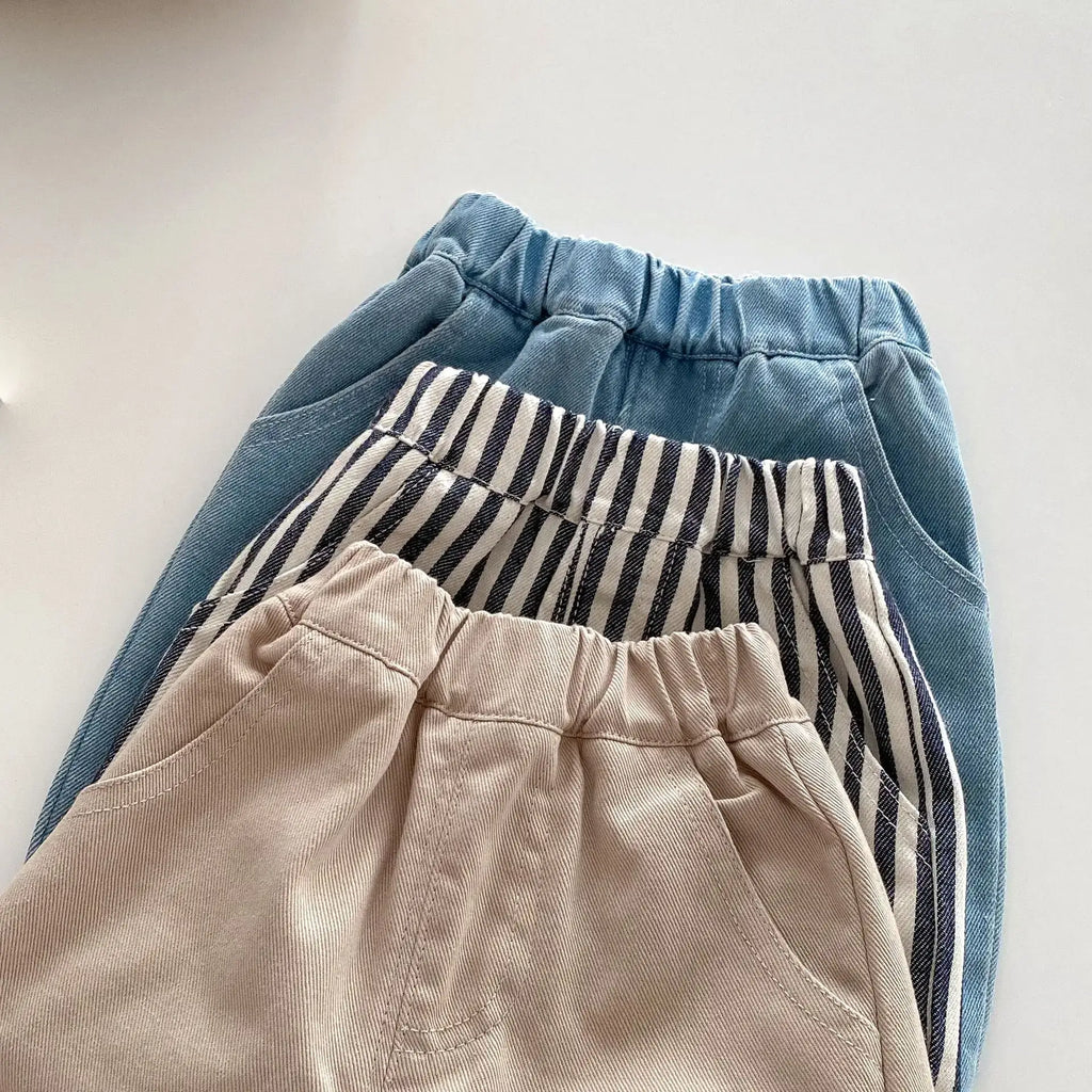 2026 Spring New 1-5Y Children Jeans Boys Denim Pants Mid Waist Girls Trousers Fashion Kids Plaid Pants