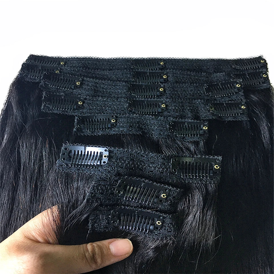 Clip in Hair Extensions Straight Real Human Hair Brazilian Virgin Remy Human Hair Extensions 8pcs with 20 Clips Double Weft for Women Invisible Straight Seamless Clip Ins Hair Extensions Jet Black Natural Soft Silk Straight H