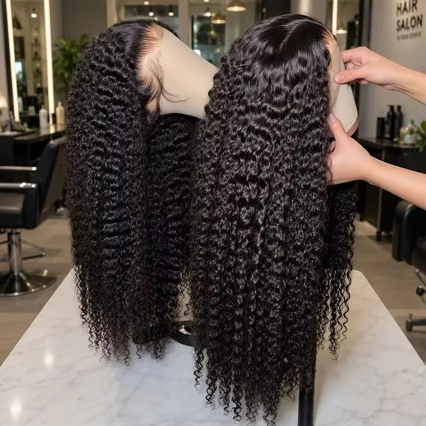 40 Inch 250% Natural Black Deep Wave Remy Human Hair Wigs 13x6 Lace Front Human Hair Wigs Transparent 13x4 HD Lace Frontal Pre Plucked 5x5 Glueless Curly Thick Ends