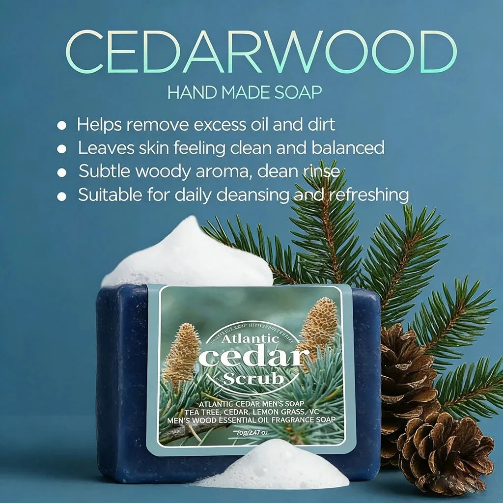 Men's Cedar Essential Oil Soap Travel Portable Hotel Soap Deep Cleansing Woody Fragrance Handmade Soap, Face and Body Soap