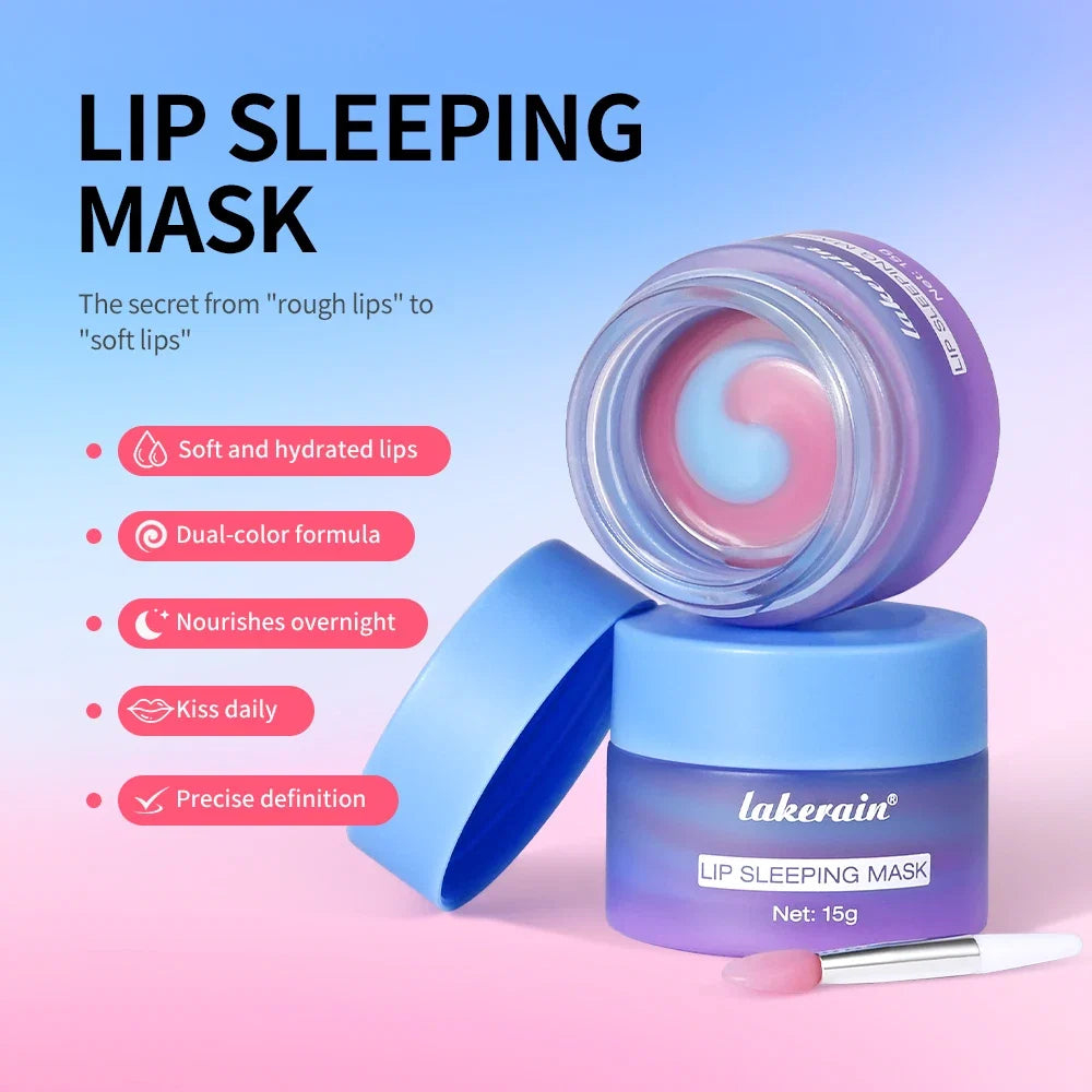 Lakerain Nourishing Dual-color Sleeping Lip Mask Reducing Lip Lines Moisturizing Repairing Removing Dead Skin Lip Mask Women Men