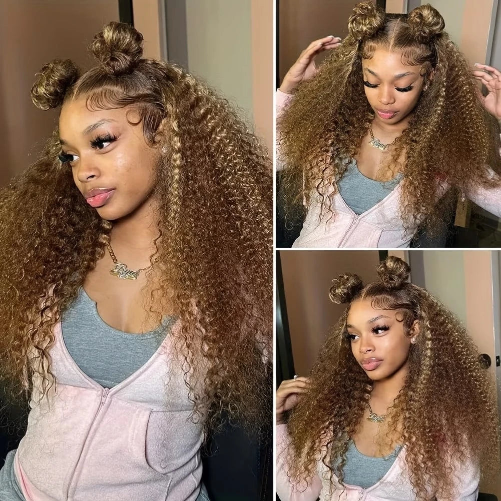28 30Inch Highlight Wig Human Hair Honey Blonde Brown Lace Front Wigs Deep Curly Human Hair Wig Wave 13x4 Lace Frontal Wigs 200