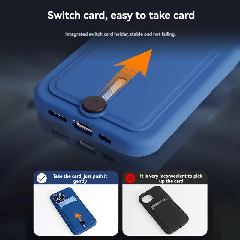 Mobile phone case card slot  for iphone 16 15 14 13 12 11 pro max mini plus silicone  soft tpu Credit card  bag cover case