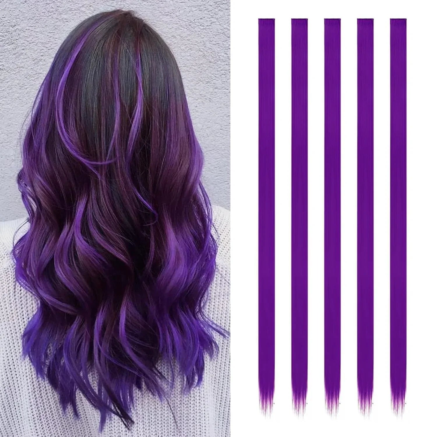 Synthetic 5PCS Colorful Hair Extensions Party Highlights Colorful Clip in Hair Extensions Straight Hairpieces for Women Girls