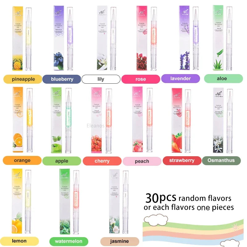 30/15PCS Cuticle Oil Pen Nail Revitalizer Nutrition Oil 15 Smells Nail Treatment Soften Nourish Manicure Nail Care Product Set