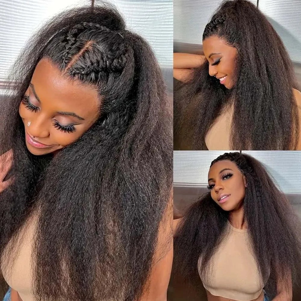 250% Density Kinky Straight Wig Made from Human Hair Featuring a 13X4 HD Lace Front Ideal for Women This Glueless Frontal Wig