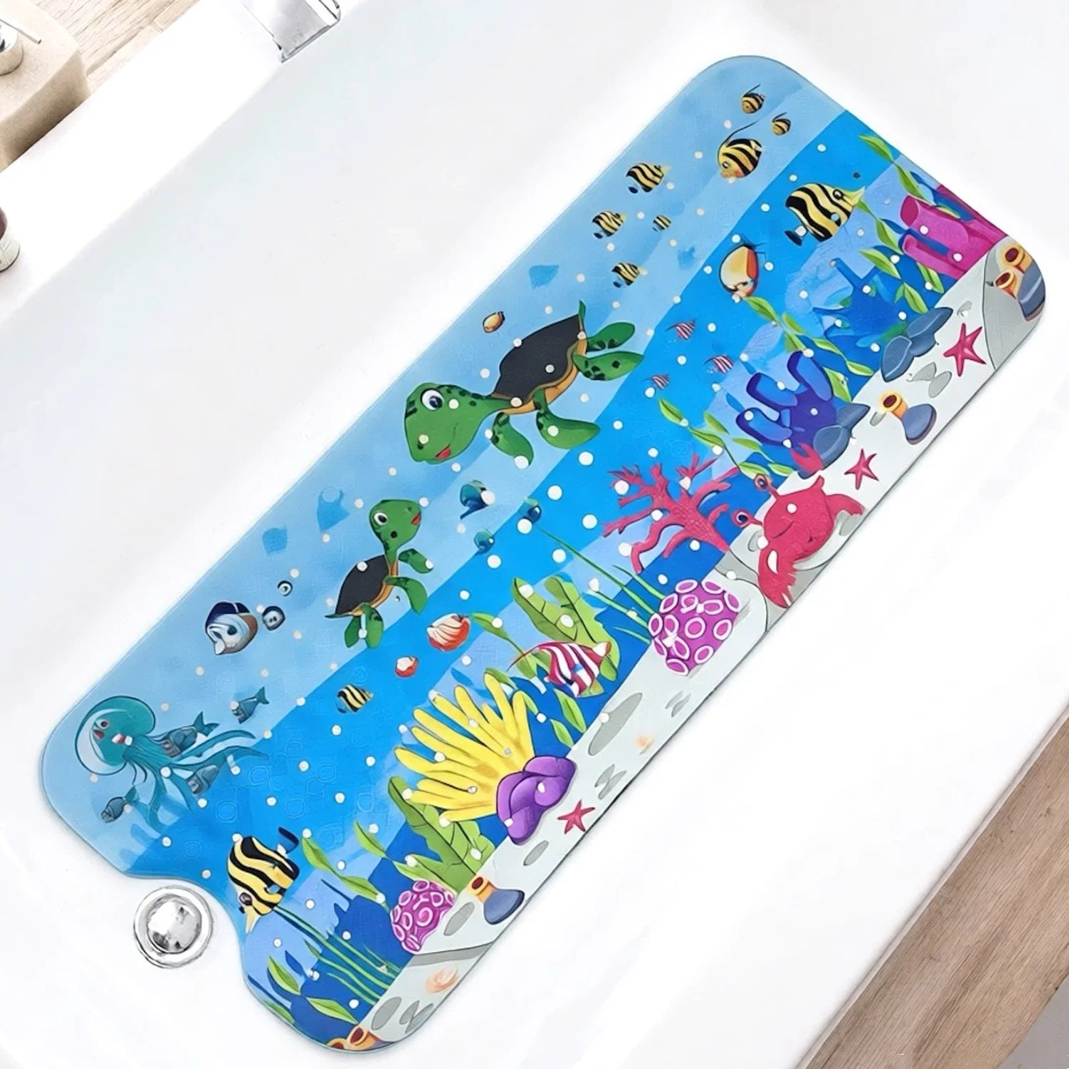 1pc Cartoon Extra Long Bathtub Mat 40x100cm Non Slip Bath Mat for Bathroom Tubs Shower Mats with Suction Cups & Drain Holes