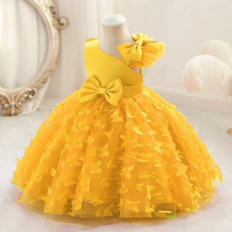 Butterfly Baby Girls White Baptism Party Dress Infant Bow Dresses
