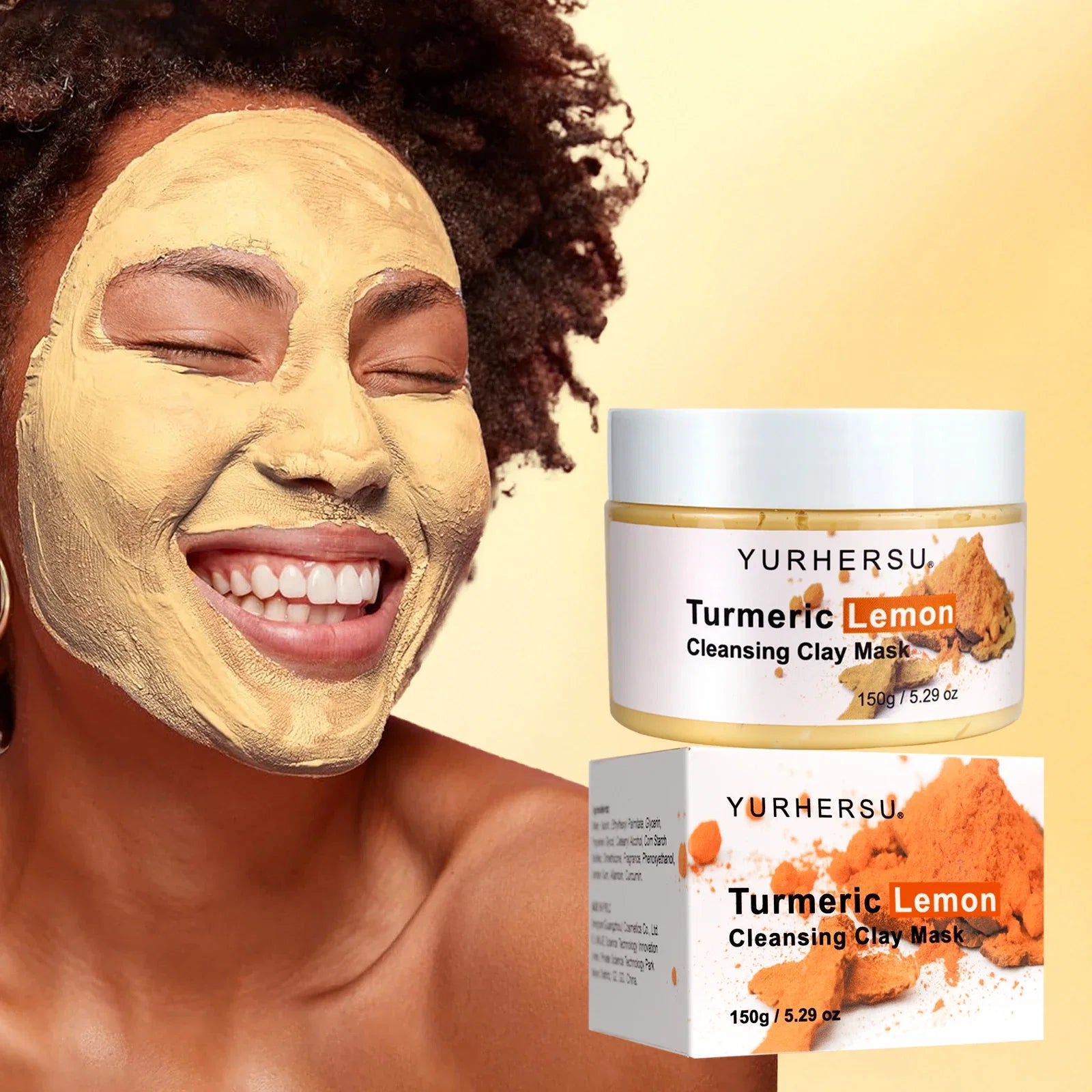 Turmeric and Lemon Deep Cleansing and Pore-Minimizing Clay Mask; Exfoliating and Brightening Clay Mask; Used for Skin Repair.