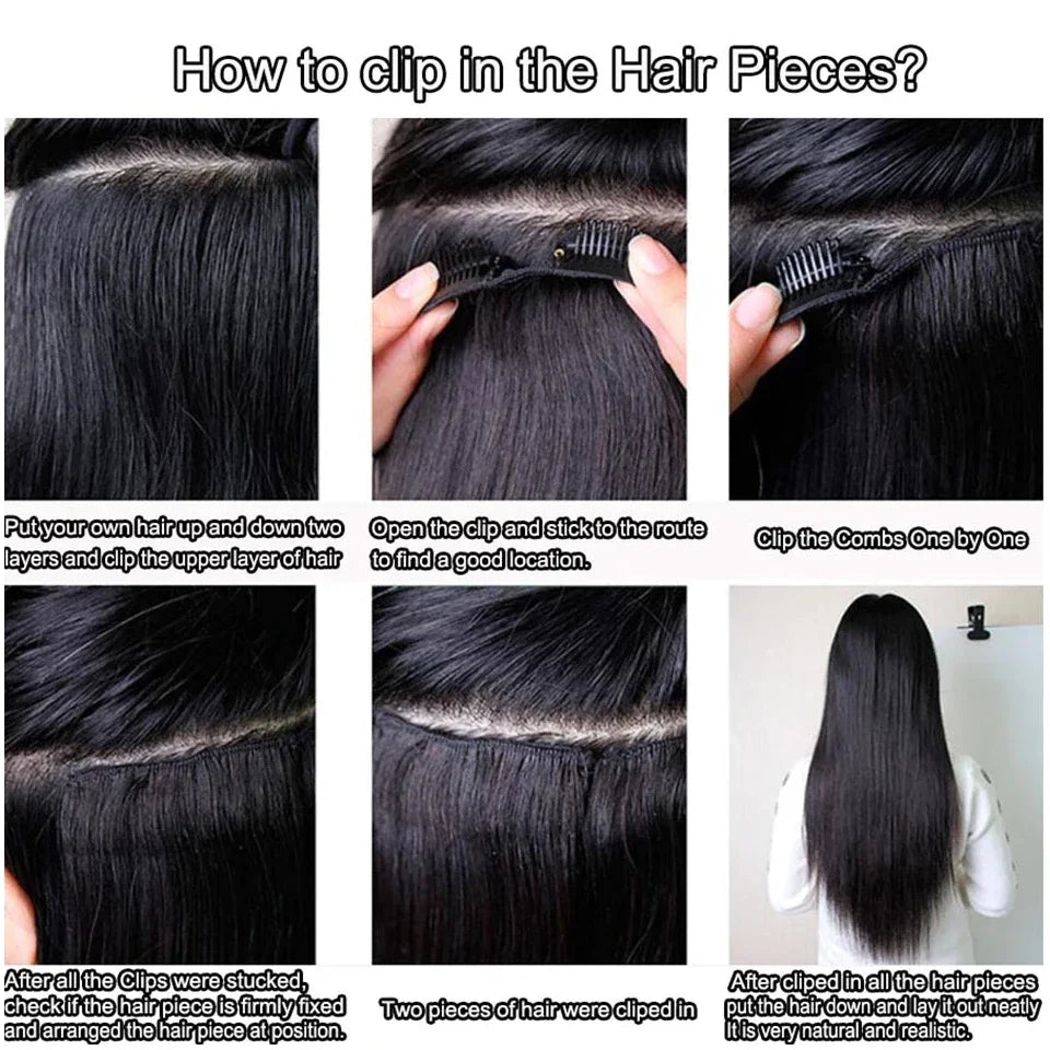 Clip in Hair Extensions Straight Real Human Hair Brazilian Virgin Remy Human Hair Extensions 8pcs with 20 Clips Double Weft for Women Invisible Straight Seamless Clip Ins Hair Extensions Jet Black Natural Soft Silk Straight H