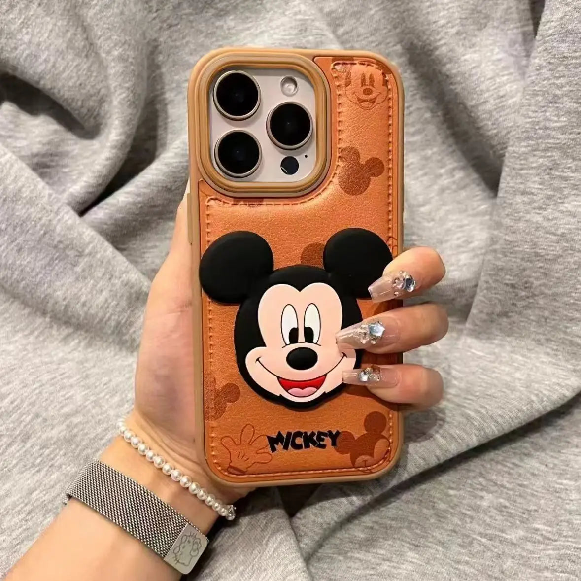 Mickey Mouse 3D PU Leather Shockproof iPhone Case – Cute & Protective for iPhone 13-17 Pro Max