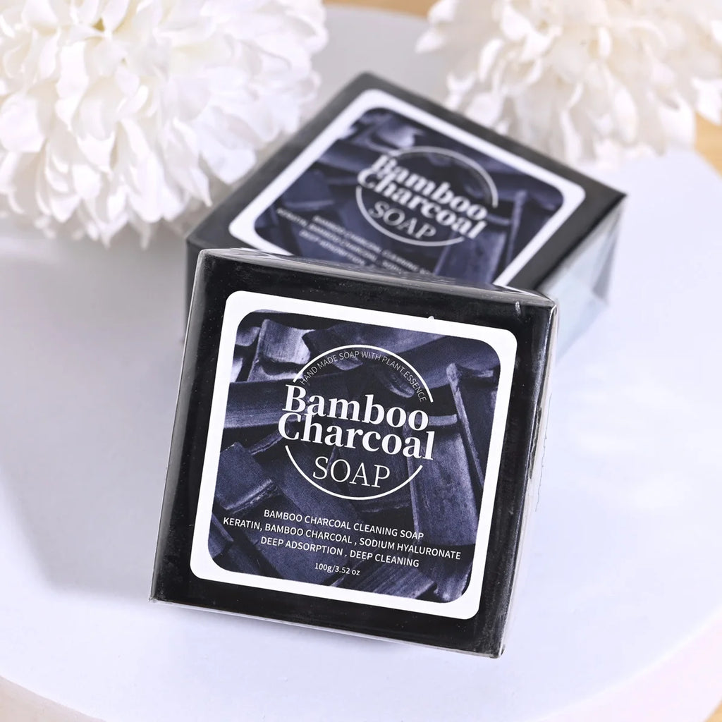 B+100G Bamboo Charcoal Powder Deep Cleaning Soap Plant Oil Soap Keratin Protein Men's Bath and Face Wash Handmade Soap